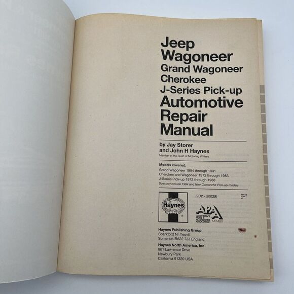 Jeep Wagoneer & Pick-up 1972 thru 1991: Haynes Repair Manual 50029 Cherokee J10 - Picture 2 of 7